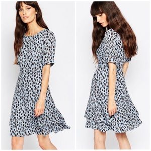 REISS Jules Leopard Animal Spot Printed Silk Dress